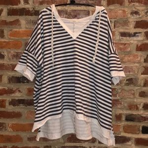 100% cotton striped hooded tee